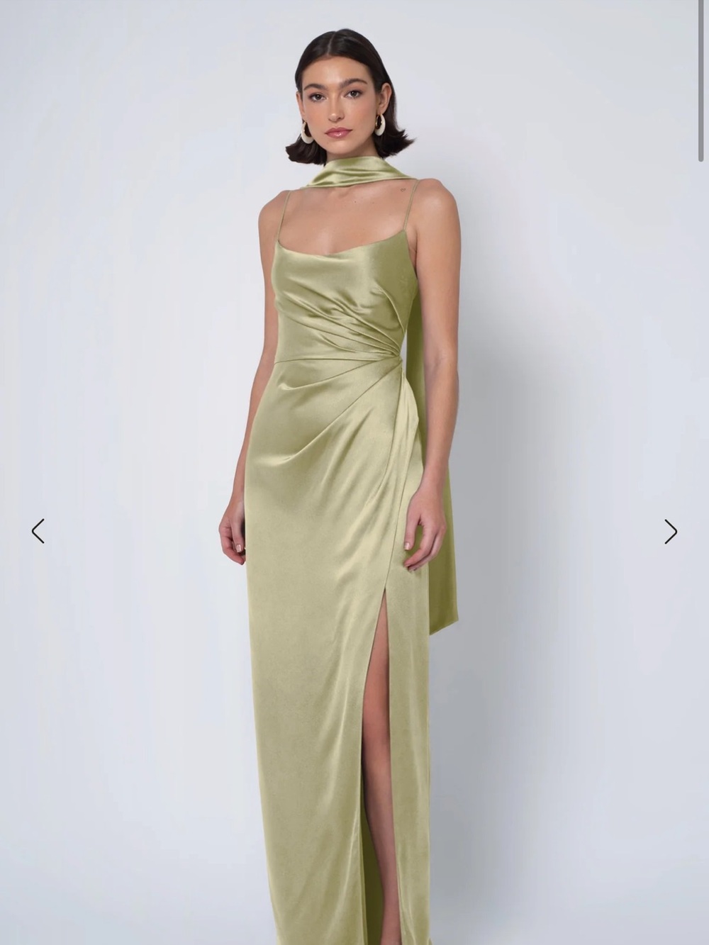 Jenny Yoo matcha Satin Cowl Neck Slip Gown with Side Drape
